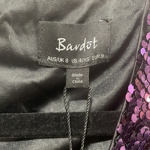 Bardot Sequin Micro Mini Dress Womens 4 Purple Short Sleeve V Neck Back Zip NWT - Picture 3 of 6